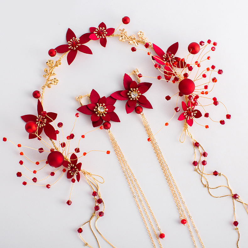 Korean Bride Headwear Red Flower Toast Serve Accessories Headwear Nothing Ear Hole Ear Clip Ring Suit Marry Ornaments
Korean Bride Headwear Red Flower Toast Serve Accessories Headwear Nothing Ear Hole Ear Clip Ring Suit Marry Ornaments