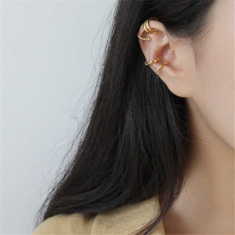925 Sterling Silver Earrings Sets For Women Men 4PCS/Set Double Layer Twist Cuff Earring Fine Jewelry Female Statement Earring
