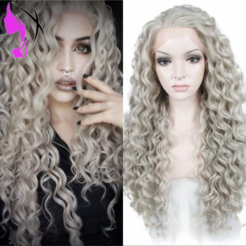 180Density Grey 13x4 Deep wave Lace Front Wig simulation Human Hair Wigs For American Women Synthetic lace Wig cosplay