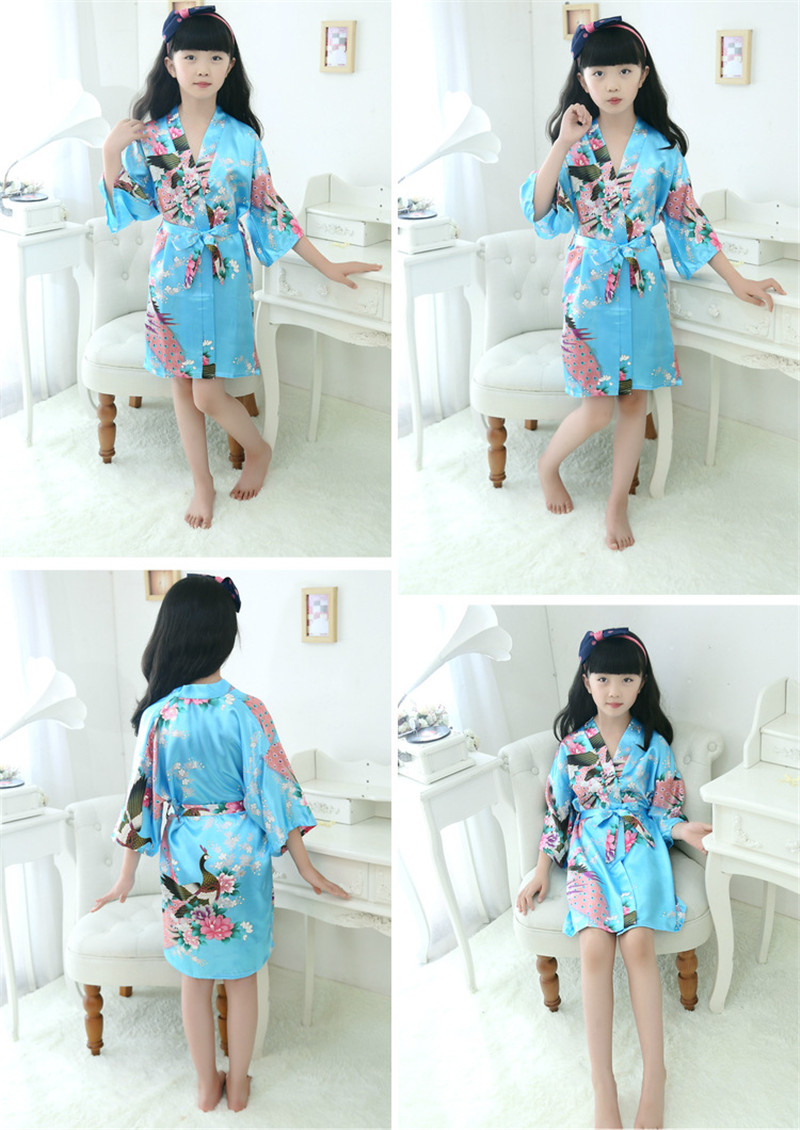 9 style Children bathrobe peacock wedding flower girl robe kimono stain silk night dresses for children summer sleepwear pajamas kid clothes