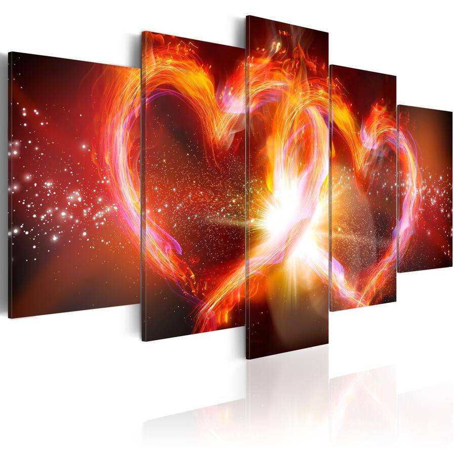 Canvas Art Print Modern Abstract Flaming Red Heart Design Pictures Home Office Bar Decoration, Choose Color & Size(No Frame)