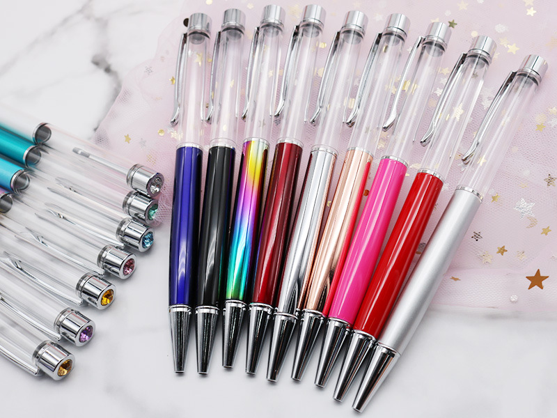 Hot selling christmas gifts empty tube metal ball pen floating glitter diy pen kids dried flower small shell whelk crystal pen for DIY