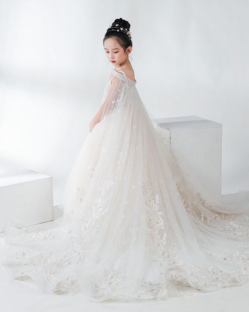 2019 Cute White Flower Girls' Dresses For Wedding Applique Tulle Princess Pageant Dress Floor Length First Holy Communion Dresses 2 pieces