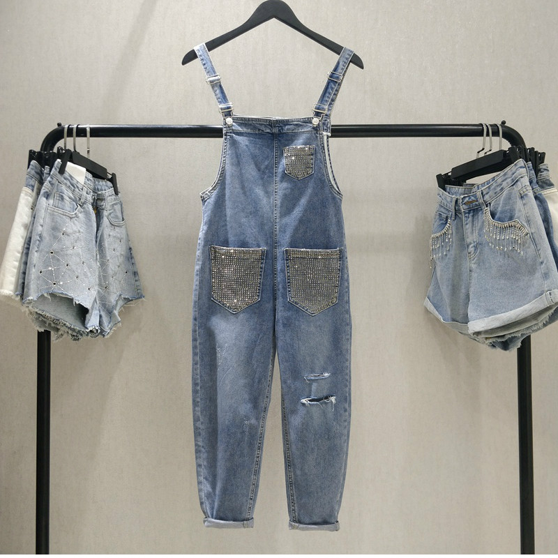 Overall Women Shoulder Strap Jeans High-waist Strap Pants Girls Students Spring Summer New Hot-drilled Holes Loose Jeans Pants, Blue
Overall Women Shoulder Strap Jeans High-waist Strap Pants Girls Students Spring Summer New Hot-drilled Holes Loose Jeans Pants, Blue