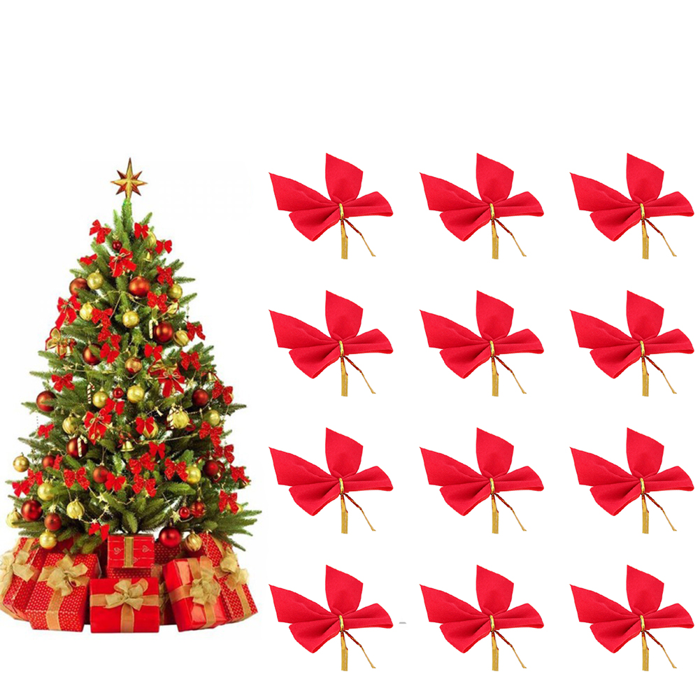 12 Pcs Christmas Bowknot Decorations Mini Red Velvet Bowknot Xmas Ribbon Ornaments Colorful