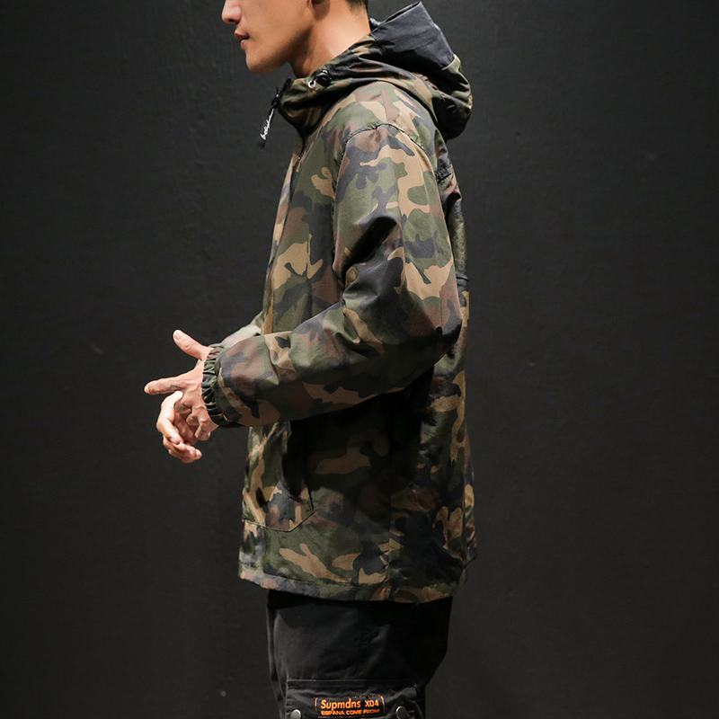 YASUGUOJI New 2019 Autumn Japanese Vintage Camouflage Jacket Men Streetwear Pullover Men Jacket Pocket Loose Hooded Mens Jackets
