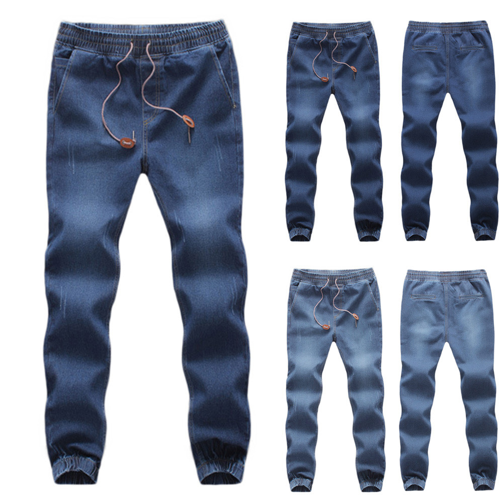 Mens Autumn Winter Joggers Fashion New Men's Casual Autumn Denim Cotton Elastic Draw String Work Trousers Jeans Pants Z0312