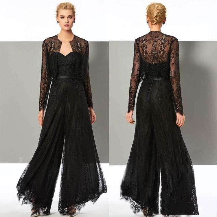 Elegant Dresses Black Jumpsuit Mother of the Bride Pant Suits Sweetheart Neck Guest Dress With Jackets Plus Size Mother's evening