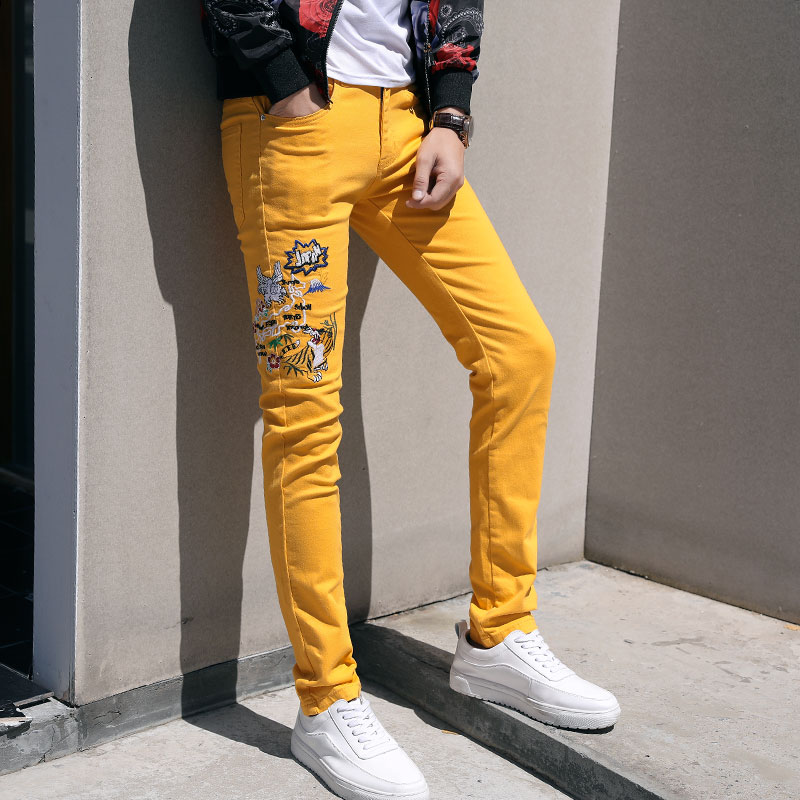 Pantalon Homme Embroidered Jeans Men's Spring Casual Slim Stretch Print Pants Yellow Green Pink Fashion Men's Straight Jeans
Pantalon Homme Embroidered Jeans Men's Spring Casual Slim Stretch Print Pants Yellow Green Pink Fashion Men's Straight Jeans