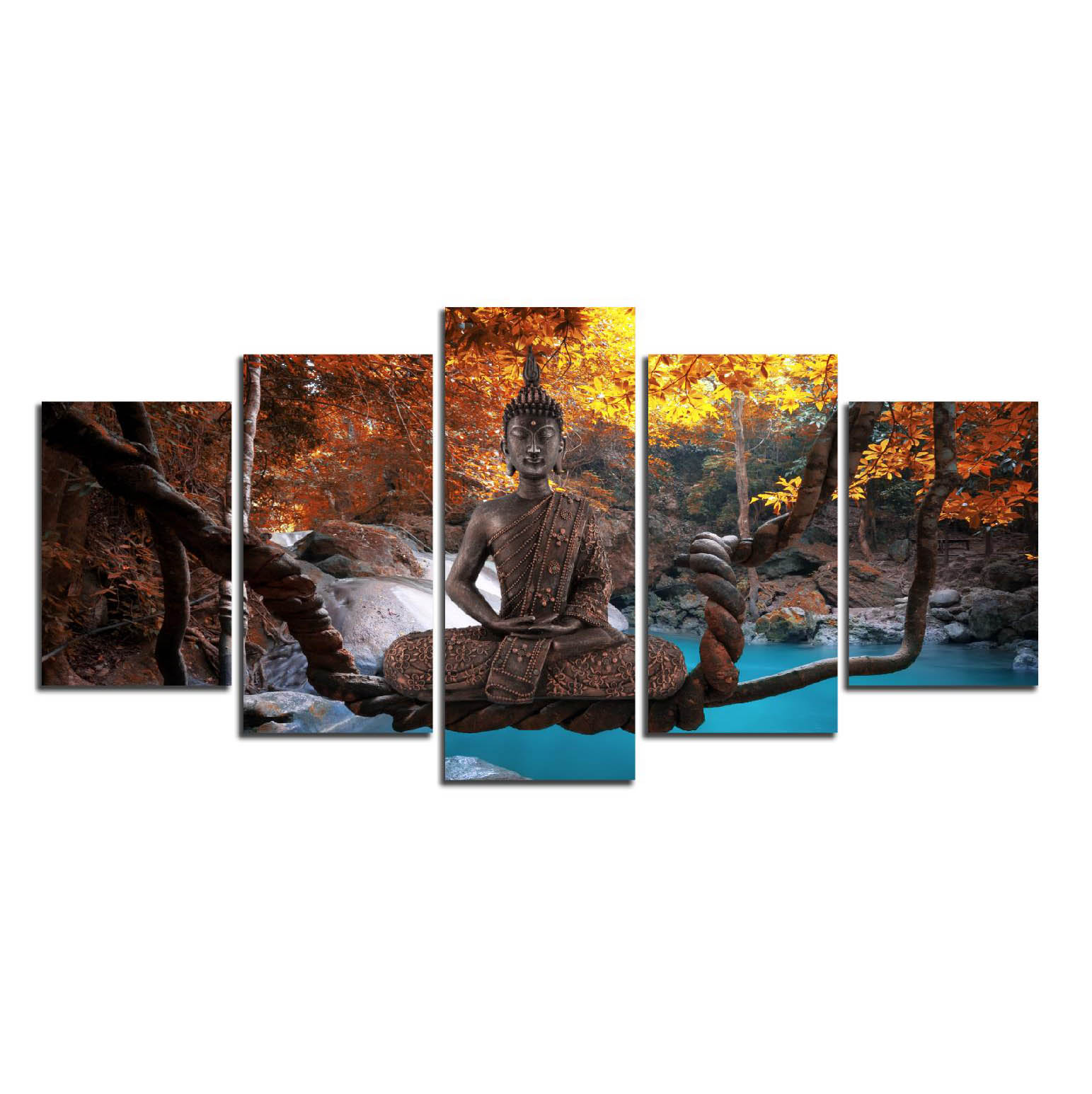 Unframed Seat Buddha Canvas Wall Art Print Modern Abstract Zen Art Painting Home Decoration(Color:Green,Orange,Purple,Size:4)