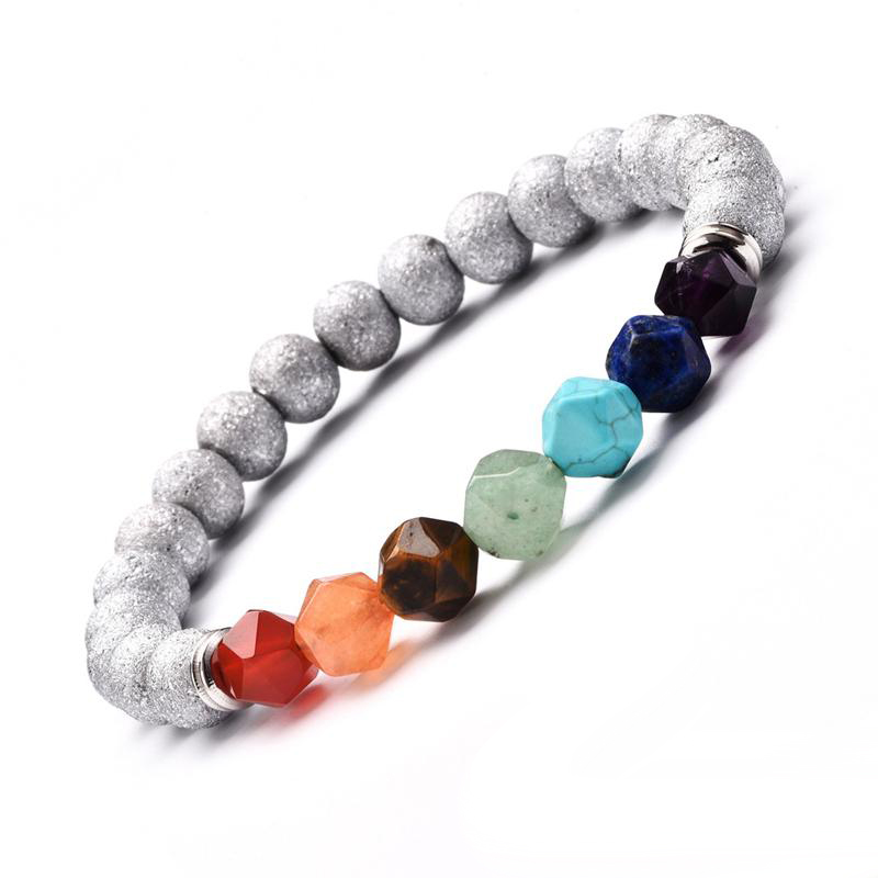 7 Chakra Yoga Bracelet Natural Stone Cut Surface Energy Crystal Bracelet Agate Beads Bracelets Fashion Women And Men Jewelry Gift