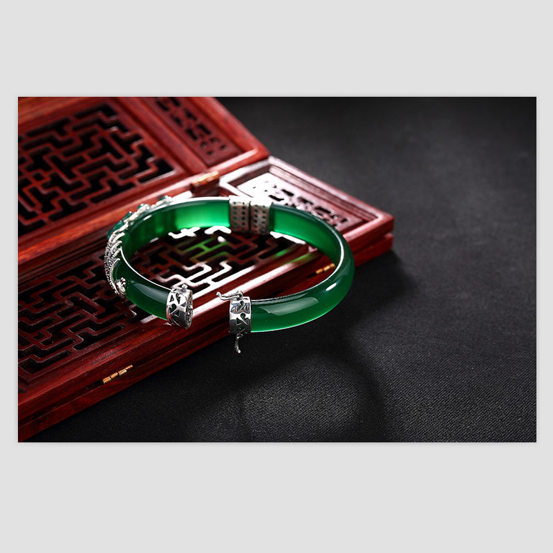 Uglyless Real 925 Sterling Silver Bangles for Women Thai Silver Animal Chalcedony Peacock Bangles Jade Creative Bracelet Jewelry CX200706
