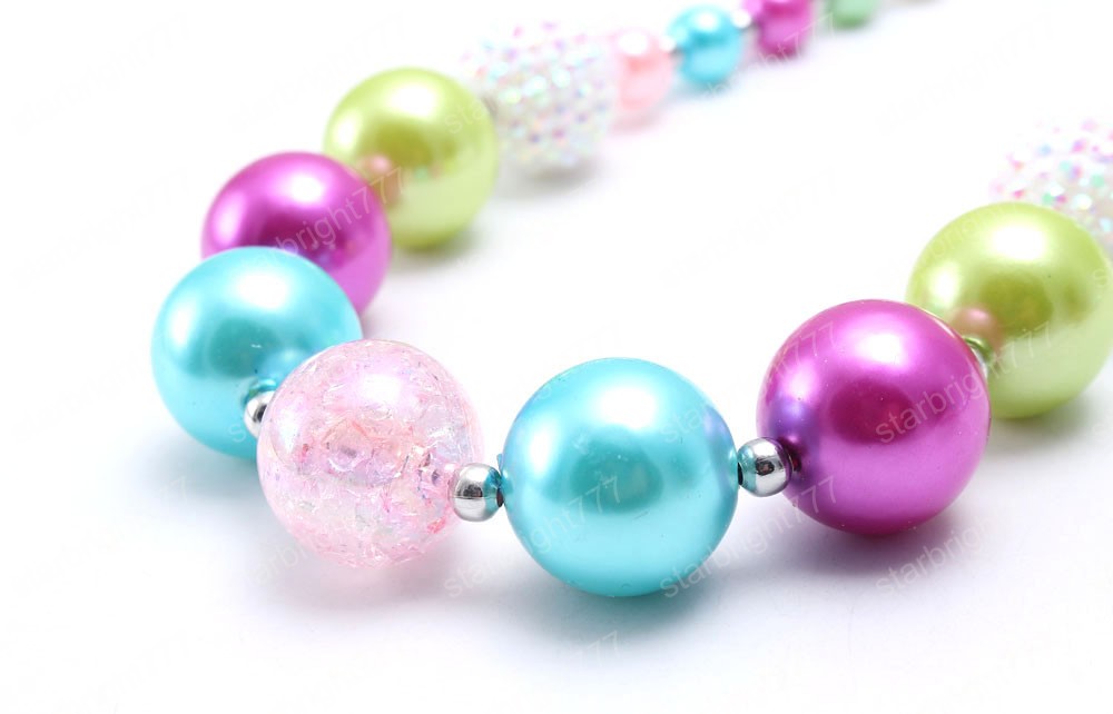 Kids Girls Beads Necklace Fashion Colorful Chunky Bubblegum Necklace For Baby Child Choker Necklace Charm Chunky Jewelry