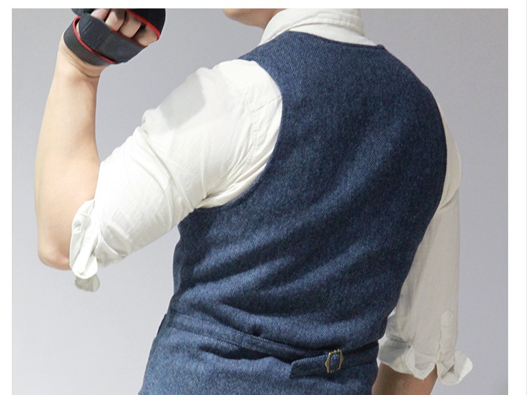 2020 Blue Groom Vests Attire For Wedding Bestmen Wool Herringbone Tweed Custom Made Slim Fit Mens Suit Vest Farm Prom Dress Waistcoat