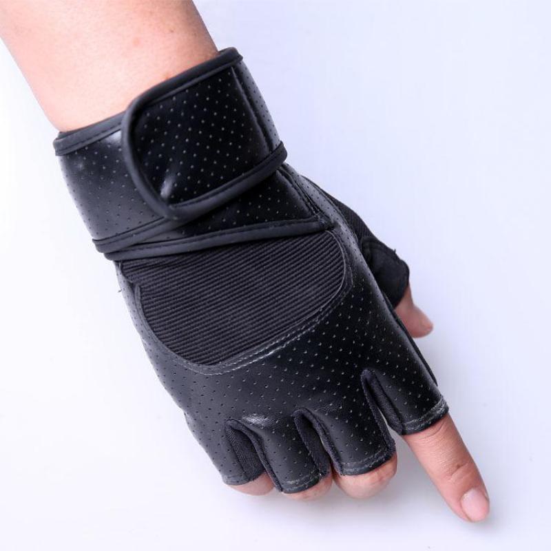 PU Leather Stitching Guantes Gym Gloves Body Building Exercise Training Weight Lifting Fingerless Fitness Gloves For Men Women