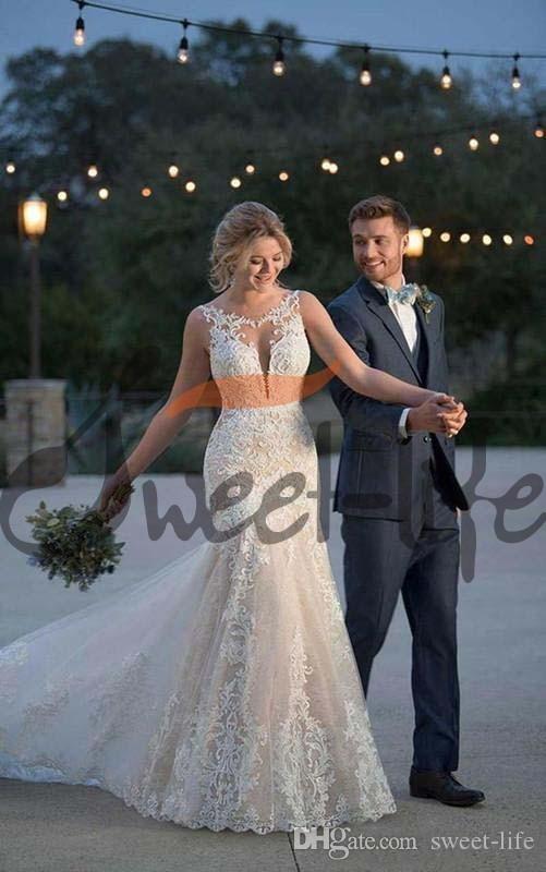 Full Lace Modest Mermaid Dresses Sheer Jewel Neck Backless Sweep Train Plus Size Cheap Wedding Dress Bridal Gowns Vestidos De Novia