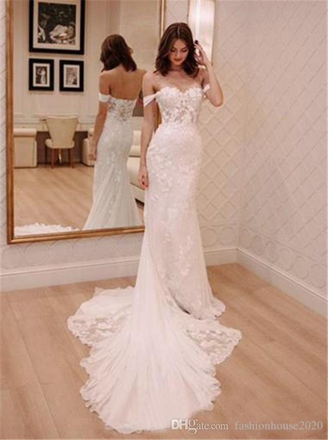 Mermaid New Design Wedding Dresses Off Shoulder Lace Appliques Illusion Open Back Sweep Train Custom Formal Bridal Gowns Robes De Mariee