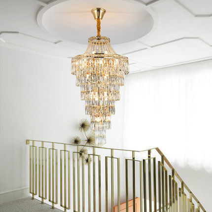 Modern Gold Crystal Chandeliers Lights Fixture LED Crystal Chandelier American Villa Stair Spiral Big Long Drop Lamp Home Indoor Lighting
