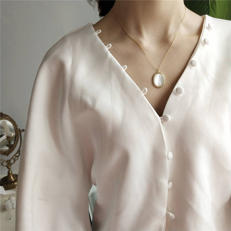 45cm Chain Necklaces&Pendants For Women New Wedding Jewelry Gifts 100% 925 Sterling Silver Geometric Oval Shape Shell Pendant Necklace