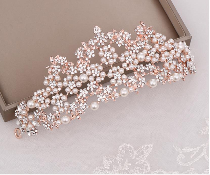 Pearl crown headband bride wedding crown tiara