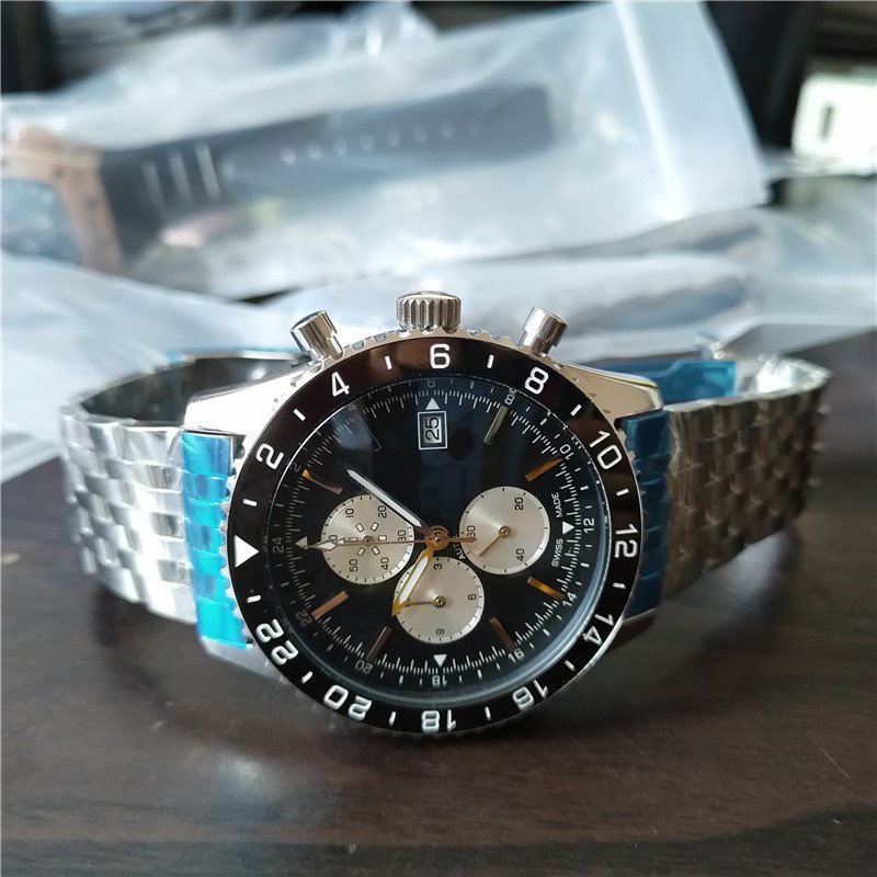 NEW arrival man quartz stopwatch men chronograph watch stainless steel bracelet date watches 203