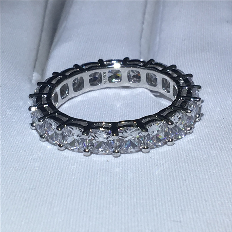 Fine Silver Color Ring Cushion cut AAAAA Cubic Zirconia Eternity Engagement Wedding Band Rings for women Finger Jewelry