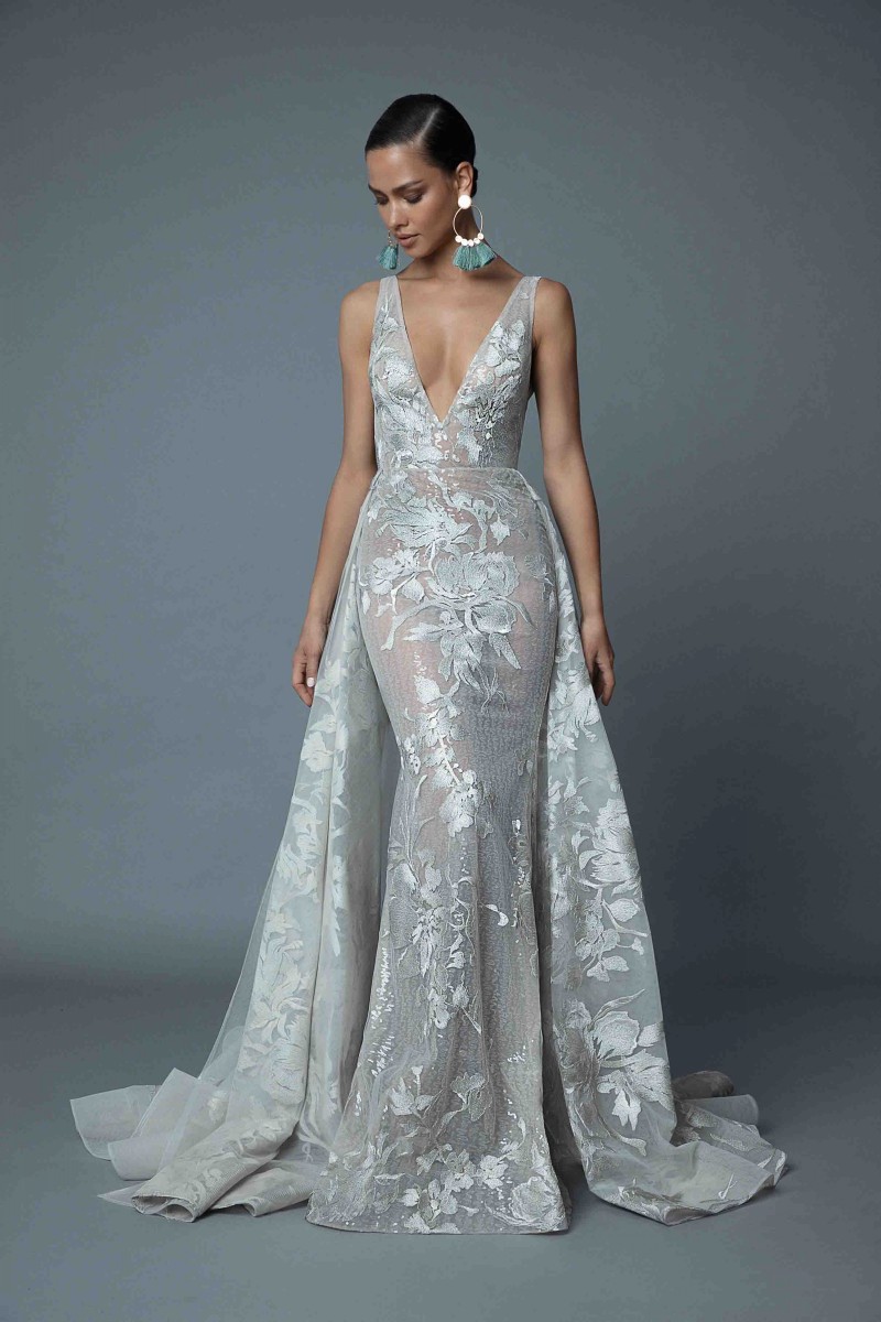 Berta 2019 Mint Green Mermaid Evening Dresses V Neck Backless Lace Appliques Prom Gowns Plus Size Abendkleider robes de soirée