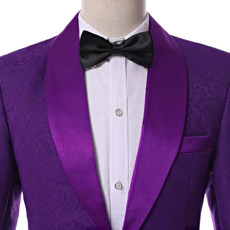 Real Picture Side Vent One Button Purple Paisley Groom Tuxedos Shawl Lapel Groomsmen Wedding Men Party Suits (Jacket+Pants+Tie) W9