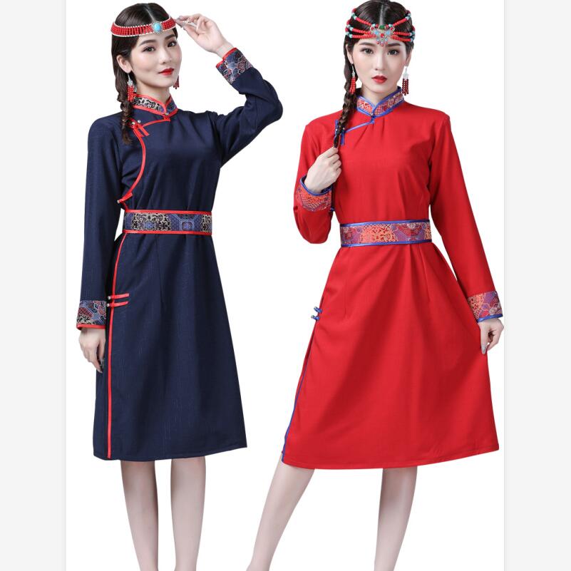 Ethnic traditional clothing women Mongolian cheongsam dress stand collar modern Qipao robe elegant oriental gown Asia costume