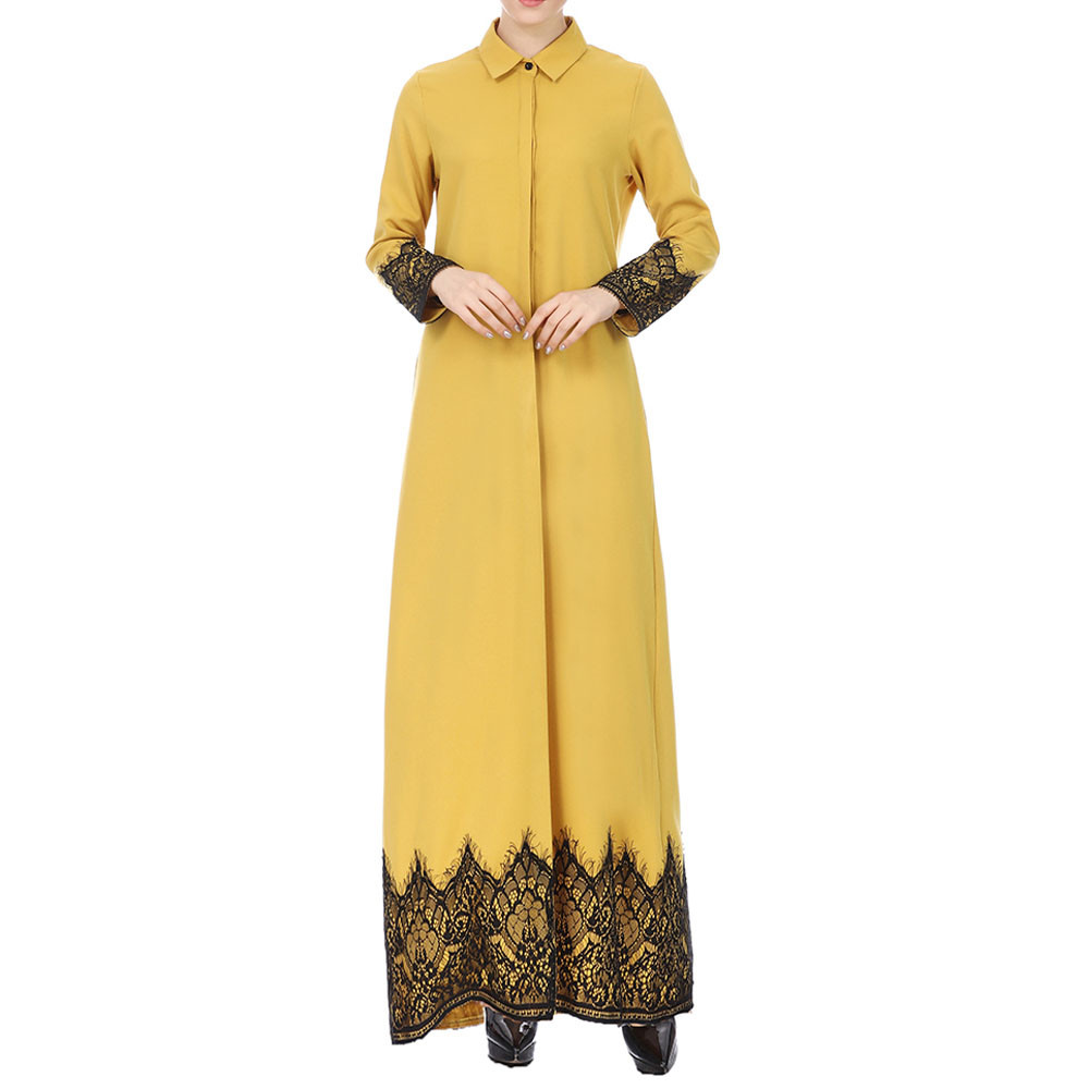 2019 Muslim Women Lace Trimmed Front Abaya Muslim Maxi Kaftan Kimono dubai ramadan islamic clothing caftan marocain abaya turkey1