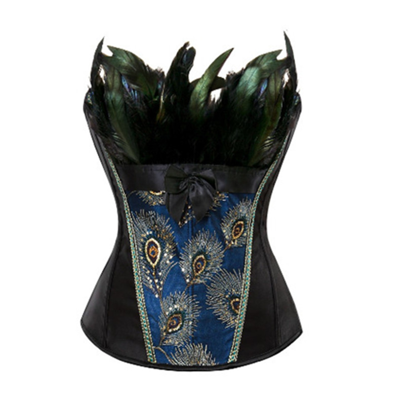 S-6XL Peacock Embroidery Princess Burlesque Overbust Corset Gothic Feather Clothing Body Shaper Bustier