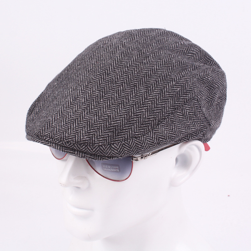 Autumn Winter Men Cap Hats British Western Style Wool Advanced Flat Ivy Cap Classic Vintage Striped Beret