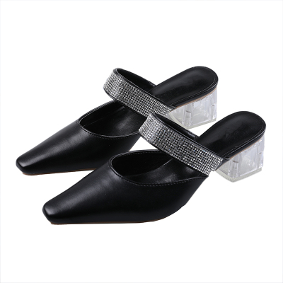 2020 spring and summer new style with the square head fairy feng shui diamond thick with a word and a half slippers women, Black
2020 spring and summer new style with the square head fairy feng shui diamond thick with a word and a half slippers women, Black