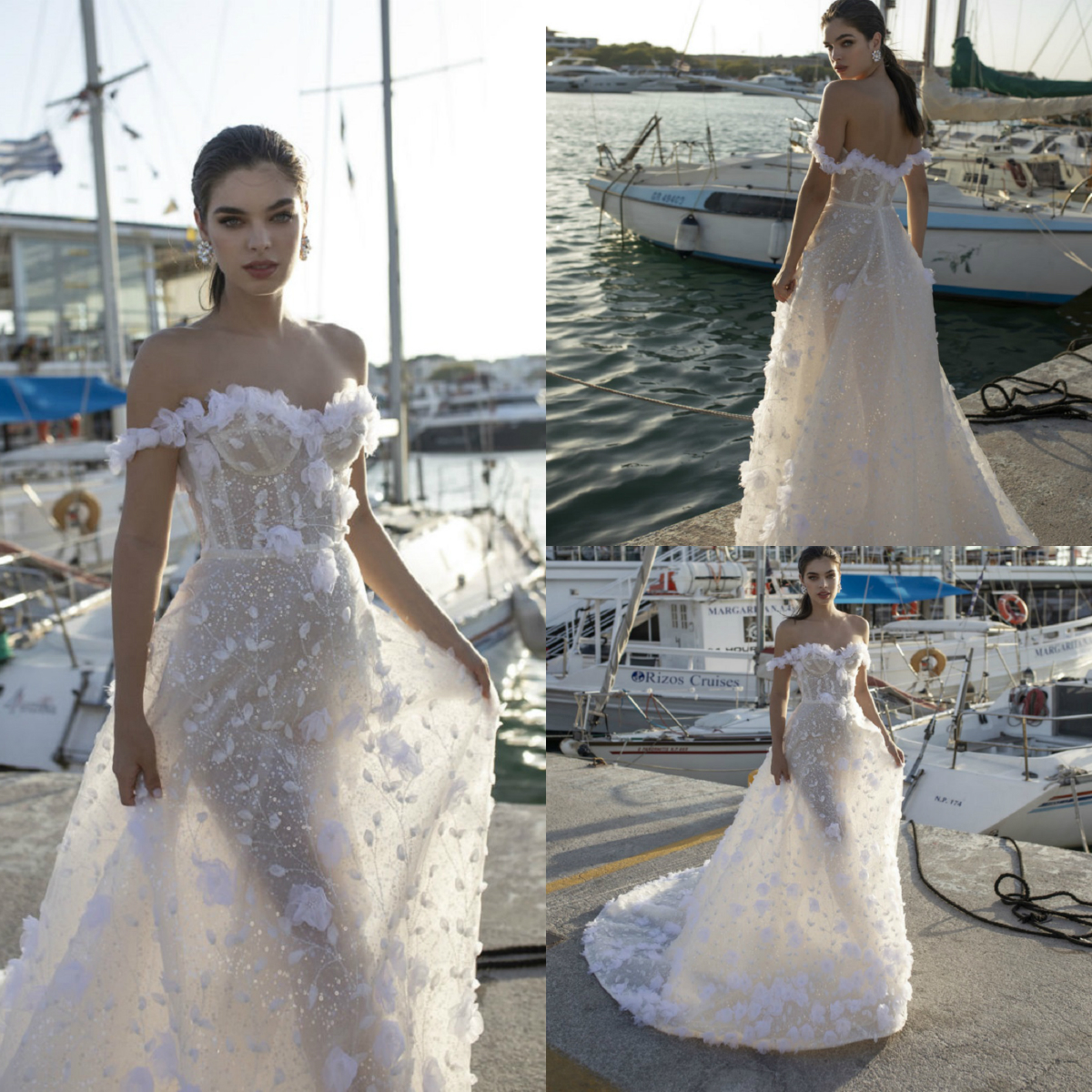 Lian Rokman 2020 Wedding Dresses Off The Shoulder Lace 3D Floral Appliqued Bohemian Bridal Gowns A Line Boho Wedding Dress vestido de novia