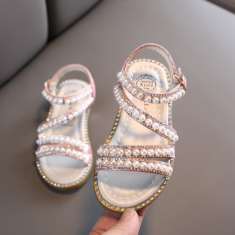 2020 Summer New Girls Sandals Sweet Baby Pearl Princess Shoes Soft Bottom Rhinestone Sandals Children Beach Shoe1 z250708N07R