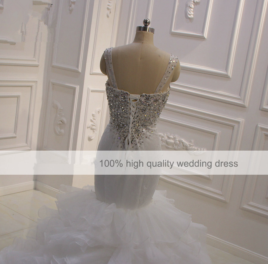 luxury beading mermaid wedding dresses sexy spaghetti neck tiered skirts bridal gowns plus size robe de soiree