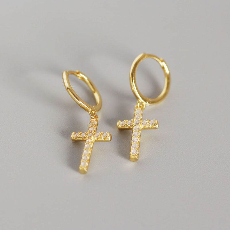 New Punk Style Small Zircon Cross Pendant Dangle Earring Authentic 925 Sterling Silver Geometric Drop Earrings
New Punk Style Small Zircon Cross Pendant Dangle Earring Authentic 925 Sterling Silver Geometric Drop Earrings