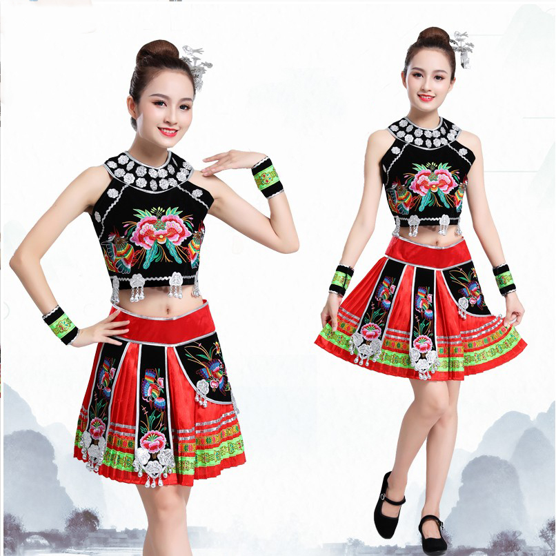 Women's Hmong Miao costume Traditional Asian dress thailand style dancing apparel ethnic clothing colorful festival stage wear