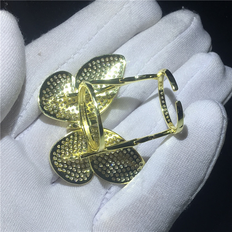 Fashion Flying butterfly Ring Mirco Pave 299pcs Diamond 925 Sterling silver Party wedding band ring for women men Jewelry