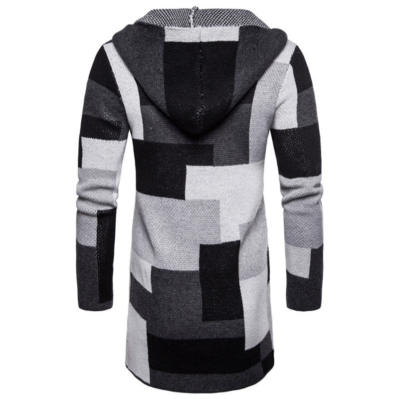 Men's Jackets Men Fashion Hooded Knit Cardigan Sweater Coat Long Sleeve Color Blocks Overcoat For