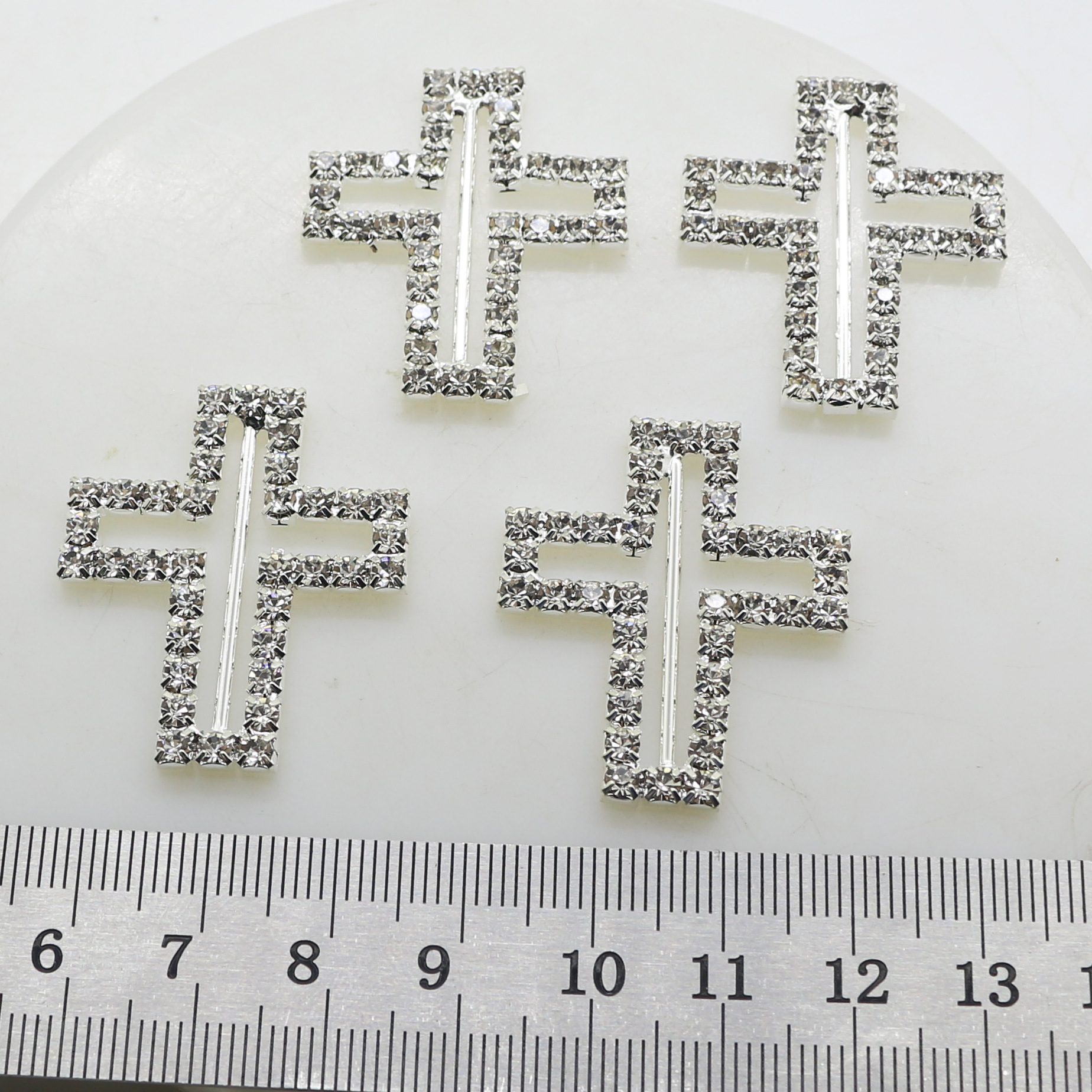 Gauges Cross shape rhinestone Buckles invitation card Wedding Ribbon Slider DIY Hair Accessories