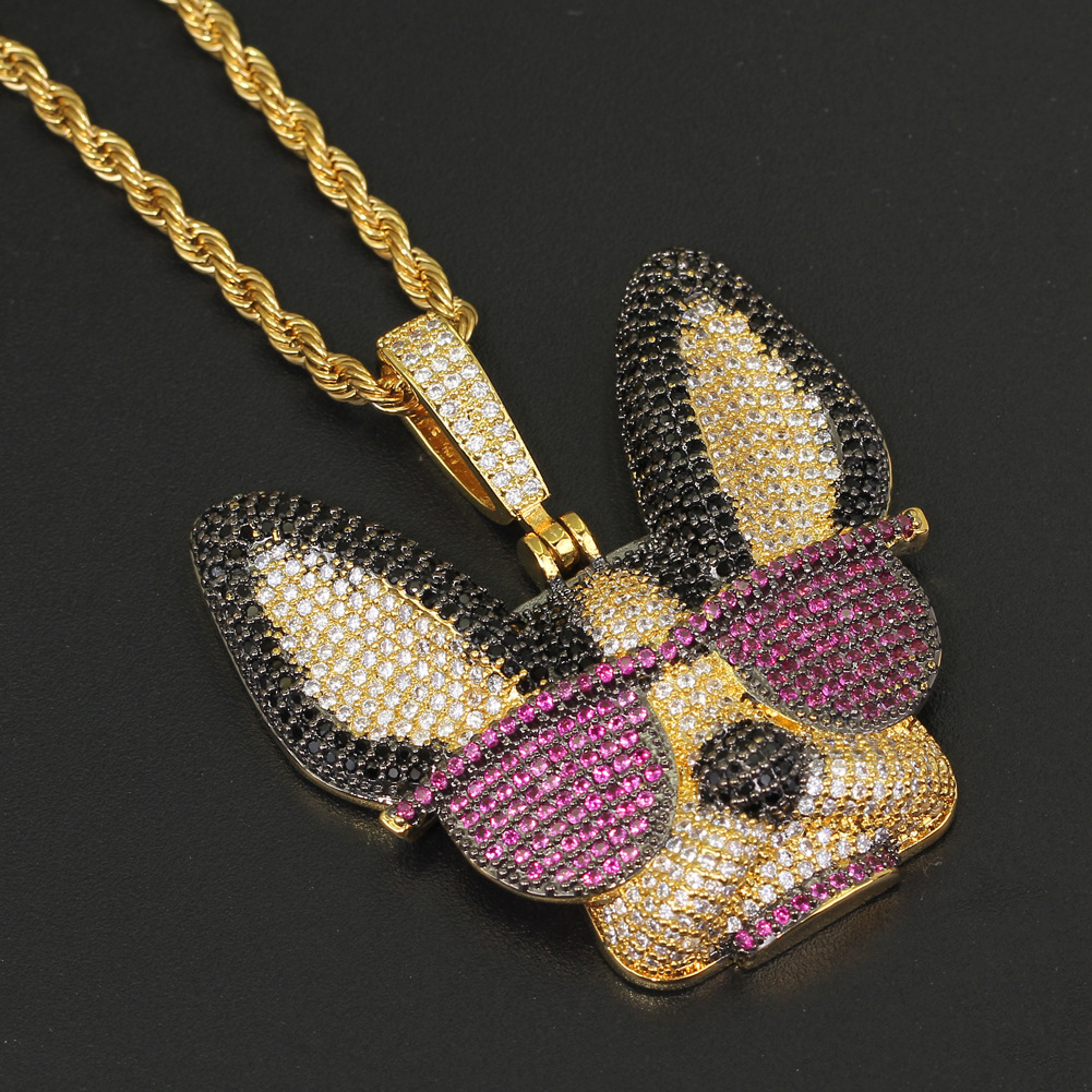 Brass CZ Large Witty dog with glasses Pendants Iced Out Hip Hop Necklace For Men And Women Party Jewelry Gift CN137