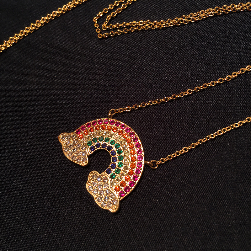 Hip Hop Romantic Rainbow Shape Pendant Necklace Shining Diamonds Women Men 18K Gold Plated Charm Pendants Jewelry