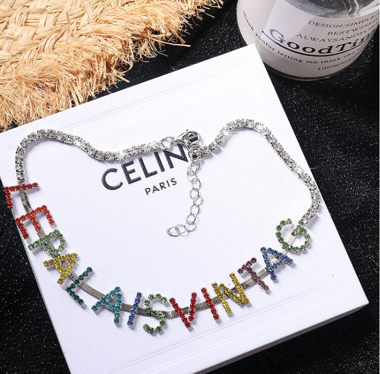 Korea ins net red clavicle chain rhinestone color diamond letter necklace simple pendant choker neck jewelry necklace
Korea ins net red clavicle chain rhinestone color diamond letter necklace simple pendant choker neck jewelry necklace