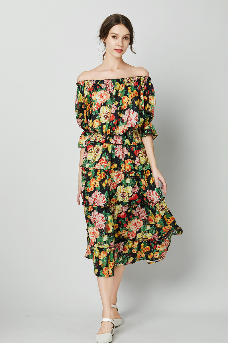 2019 Elegant Ruffles Off Shoulder Summer Dress Women Slash Neck A-Line Pleated Long Dress Casual Holiday Flower Print Beach Sundress, Black;gray
2019 Elegant Ruffles Off Shoulder Summer Dress Women Slash Neck A-Line Pleated Long Dress Casual Holiday Flower Print Beach Sundress, Black;gray