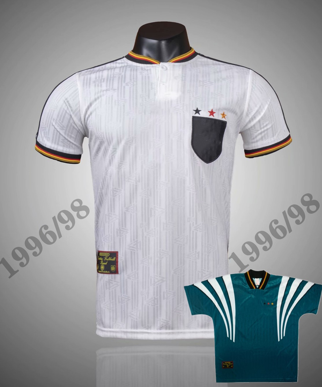 Thai Jacqu 1996 1998 Germany retro soccer jerseys Home away Shirt Klinsmann Sammer Kuntz Bierhoff Möller 96 97 98 classic football shirts, 1996/98 home
Thai Jacqu 1996 1998 Germany retro soccer jerseys Home away Shirt Klinsmann Sammer Kuntz Bierhoff Möller 96 97 98 classic football shirts, 1996/98 home