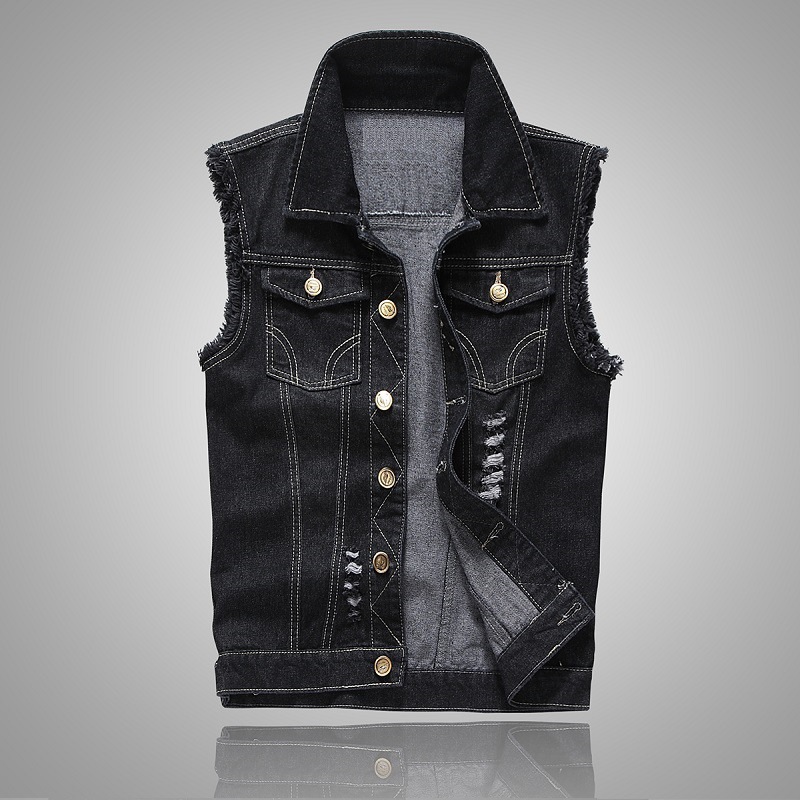 Slim Fit Cowboy Male Jacket Vest Ripped Denim Vest Men039s Jacket Sleeveless Casual Waistcoat Mens Jean Coat 5XL6360932