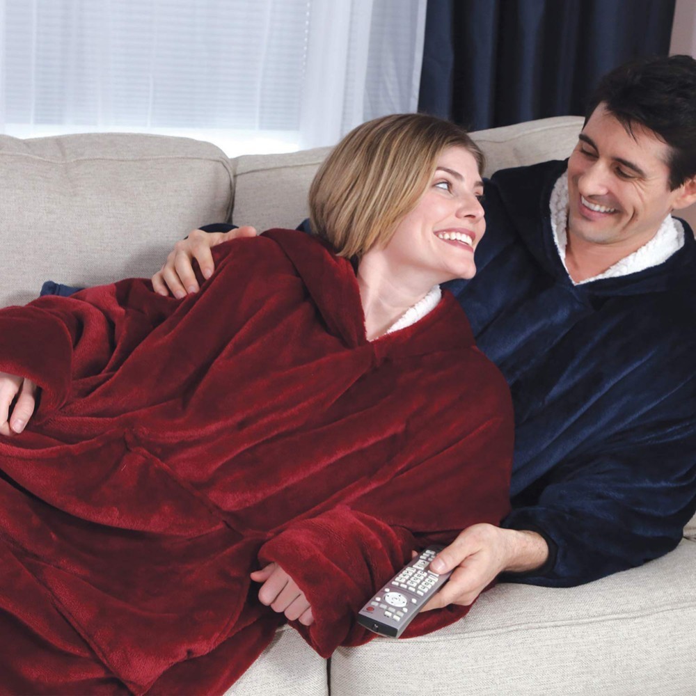 Hoodie Blanket Outdoor Winter Hooded Coats Warm Slant Robe Bathrobe Sweatshirt Fleece Pullover Blankets For Men Women