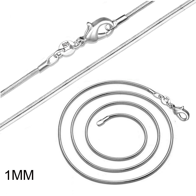 925 Sterling Silver Snake Chains 1mm Fashion Men Women Statement Necklaces Lobster Clasp Jewelry Accessories for Pendant 16 18 20 22 24 Inch