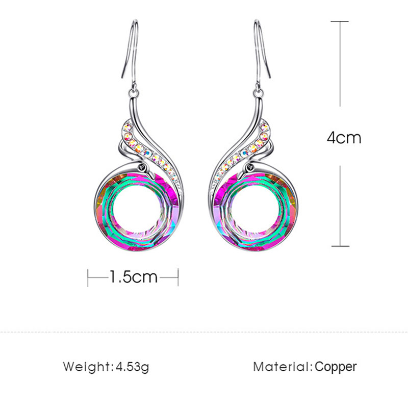 Hot Selling 925 Silver Peacock Stud Earring Womens Gradual Colorful Crystal Dangle Earring Fashion Animal Jewelry Wholesale